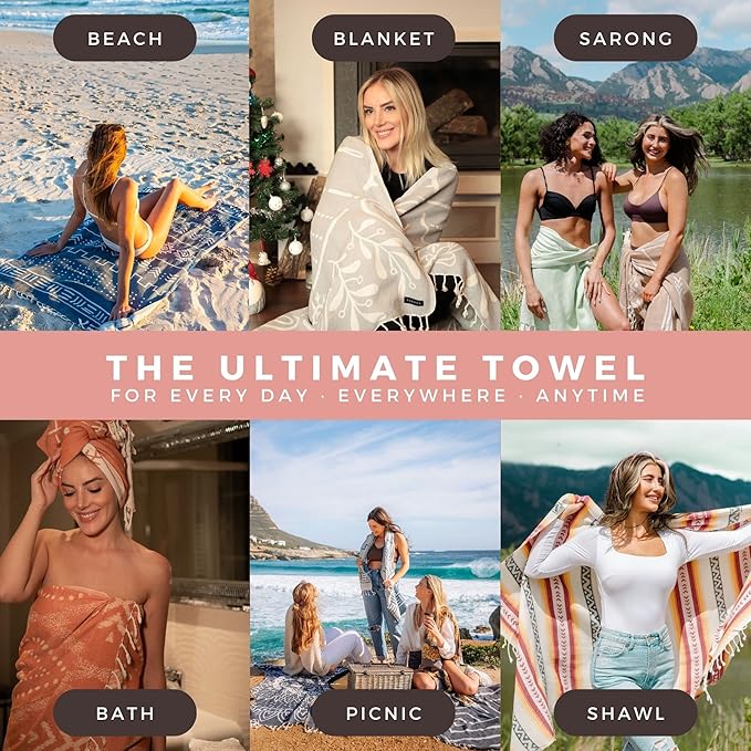 FESHKA Sand Proof Turkish Beach Towel – Oversized, Quick Dry & Lightweight Travel Towel - 100% Organic Cotton Beach Blanket - Perfect for Bath, Pool & Picnic | Coral (Pink)