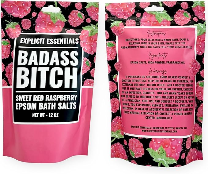Explicit Essentials Bath Salts for Women, 12oz Raspberry Epsom Salts