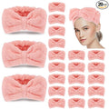 Yunlly 20 Pcs Spa Headband for Women 4 Inches Width Facial Makeup Hair Band Bulk Skincare Headbands for Washing Face Bowtie Slumber Party Supplies Fluffy Head Wraps(Pink)