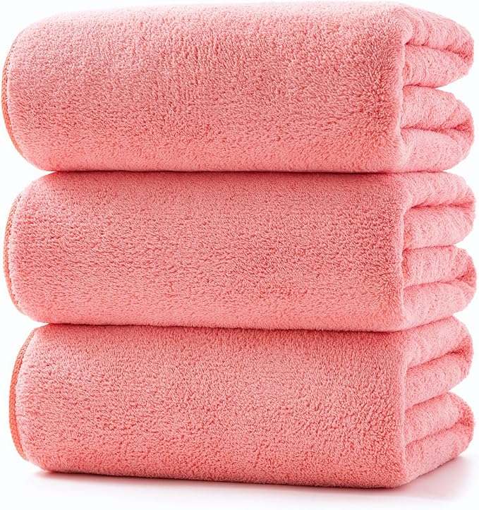 Lumimi Towels 3 Piece Very Soft Microfiber Bath Towel Set Super Absorbent Light Quick Dry and Durable, 55" L x 27" W, 3 Pack Pink Red