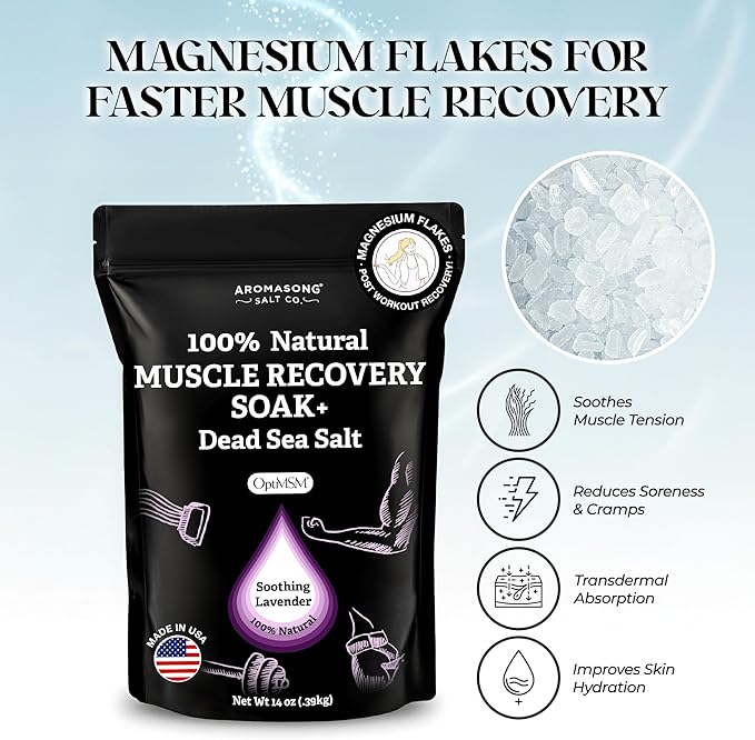 Aromasong Muscle Recovery Bath Soak for Muscle | Sore Muscle Soak with Dead Sea Salt, OptiMSM, Magnesium Flakes & Essential Oils | 3 Lb. - Made in USA.