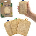 All-Natural Loofah Dish Sponge (3 Pack) - Rounded Rectangular Zero Waste Loofah Sponges