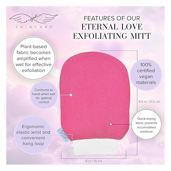 Seraphic Skincare Eternal Love Premium Exfoliating Mitt for Body 1pc – Exfoliating Glove & Body Scrubber for Shower Use, Deep Body Exfoliation, Dead Skin Removal & Self Tanner