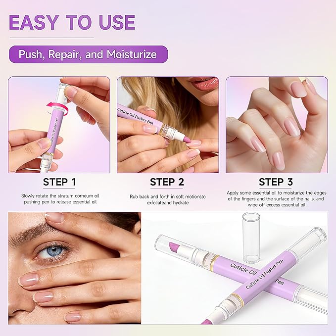 2 Pcs 2-in-1 Cuticle Oil Pusher Pen - 2026 New Ceramic Cuticle Pen,No Leak Travel Size Cuticle Pusher Pen With Oil,Moisturizing And Brightening Instant Keratin Removal Tool For Dry Damaged Nails