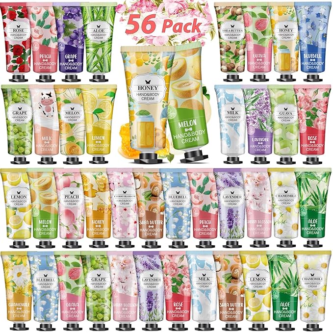 VESPRO 56 Pack Hand Cream Gifts Set, Mothers Day Gifts, Bulk Hand Lotion Travel Size for Dry Cracked Hands, Mini Hand Lotion for Nurses Week Gifts, Bridal Shower Favors and Teacher Gifts for Women