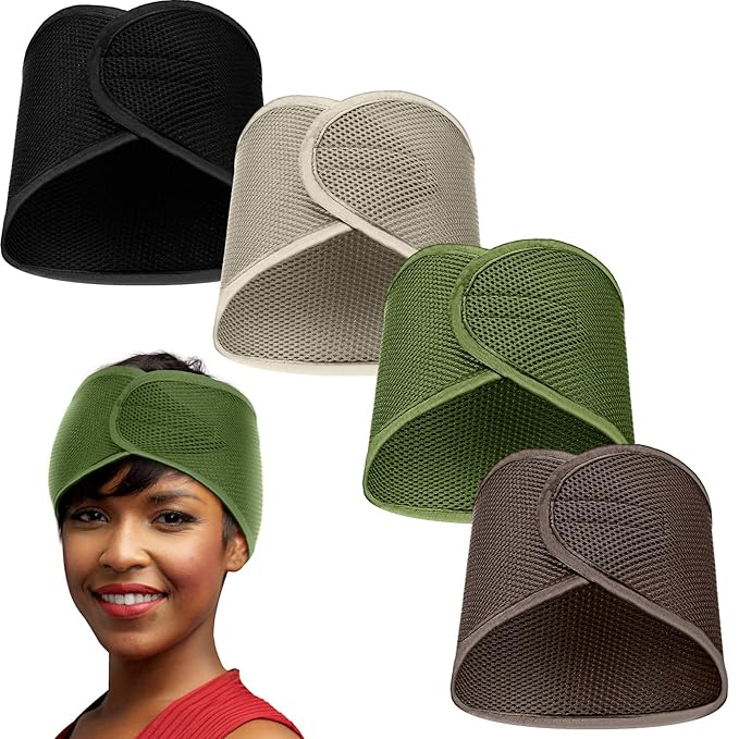 Xuhal Hair Wraps - 4 Pieces Mesh Hair Wraps for Black Women, Adjustable Size, Multiple Use Ways, Stylish Color to Match. Set of 4 in Army Green, Black, Dark Coffee, Camel
