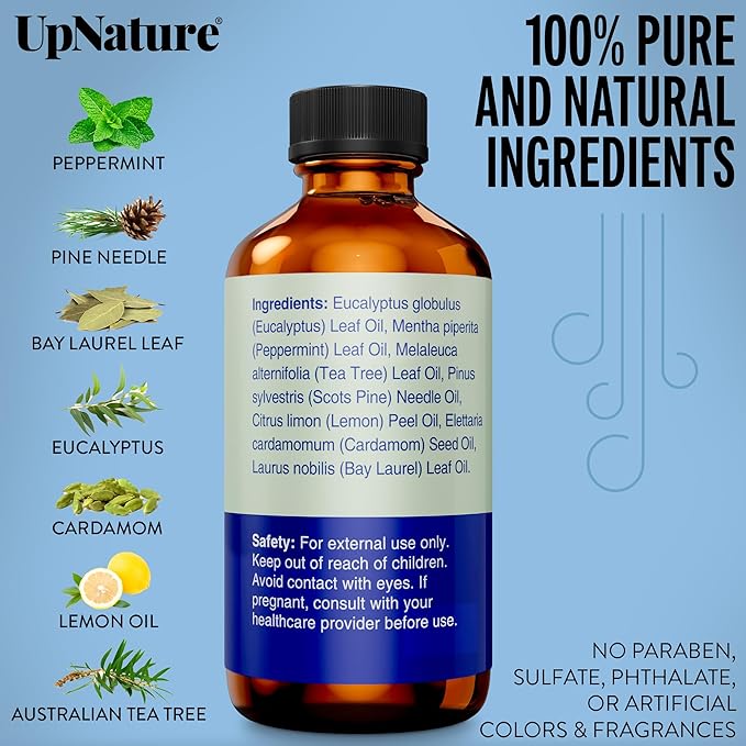 UpNature Breathe Essential Oils Blend (Large 2oz) Breath Relief Eucalyptus and Menthol Blend - Essential Oils for Diffusers for Home Humidifier - Vaporizer Liquid Aromatherapy Oils