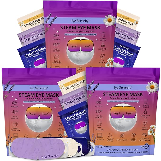 Steam Eye Mask, Heated Eye Mask, Self Heating Warm Compress for Dry Eyes, Fast Relief for Stye, Puffy Sensitive Eyes, Moist Heat, Mothers Day Gift for Mom, Relaxation Gifts for Women and Men - Variety