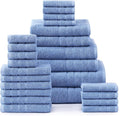 Casa Platino 100% Cotton Bathroom Towels Set – 24 Pc Family Pack – Soft & Absorbent, Ring Spun, Quick Dry Towels, 2 Bath Sheets, 2 Gym, 2 Bath, 4 Fingertip, 6 Hand, 8 Washcloths – Cerulean Blue