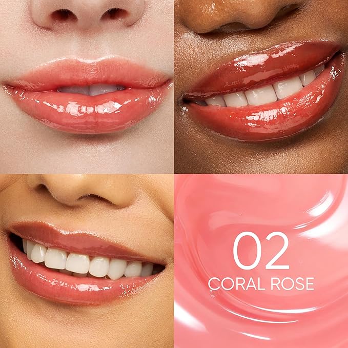 SKINTIFIC Peptide Brightening Lip Serum, Hydrating & Plumping Tinted Lip Gloss, Moisturizing Lip Balm with Polypeptides & Squalane for Glossy Sheer, Smooth Lips(02 Coral Rose)