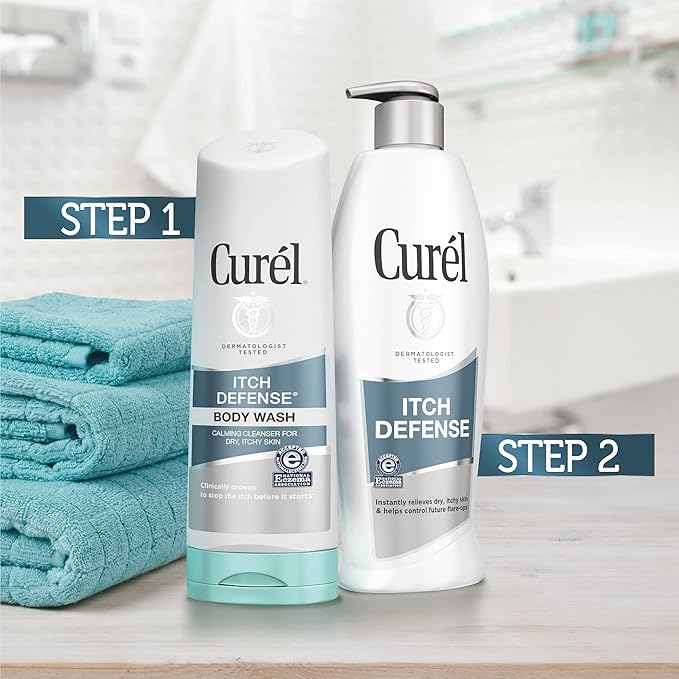 Curel Itch Defense Calming Daily Cleanser, Body Wash, Soap-free Formula, for Dry, Itchy Skin, with Hydrating Jojoba and Olive Oil, 10 Oz, Pack of 3