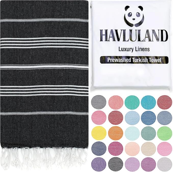 HAVLULAND Turkish Beach Towels, Oversized 40"x72" Turkish Bath Towel, Highly Absorbent Quick Dry Sand Free Beach Towels for Beach Pool Spa Gym Yoga Travel Camping Picnic Blanket - Black