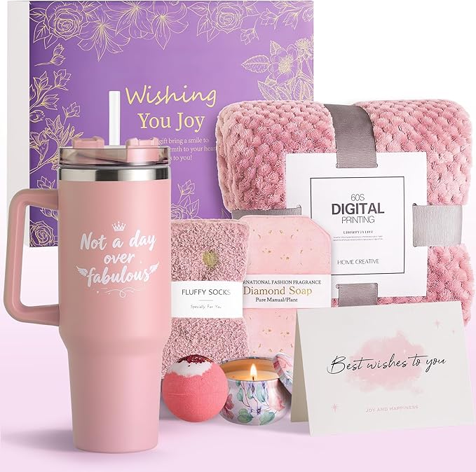 Birthday Gifts for Women – Lavender Spa Gift Basket, Self Care & Get Well Soon Set, 40oz Tumbler with Handle, Stanley Cup Gift Set for Mom, Friends, Relaxation & Pampering