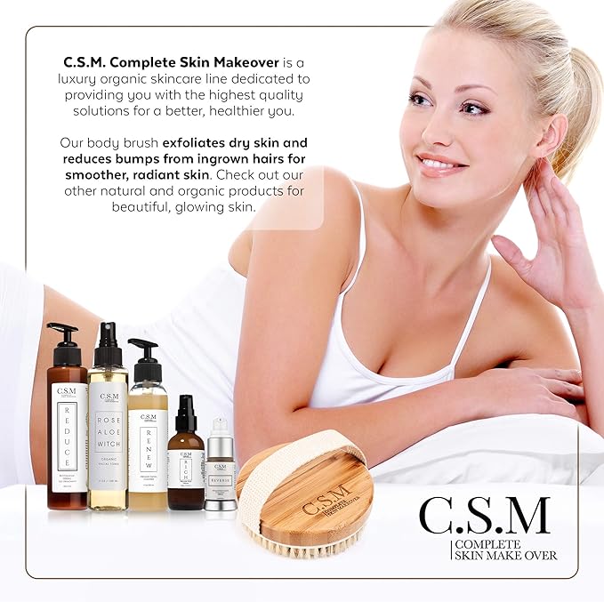 CSM Dry Brushing Body Brush for Lymphatic Drainage - Natural Boar Bristle Exfoliating Brush Set with Face Brush for Cellulite, Circulation & Glowing Skin