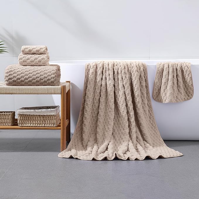Extra Large Bath Towel Set of 6 (40"x80"),Oversized Bath Sheet Super Soft Highly Absorbent Microfibers Quick Dry Luxury Shower Towel for Bathroom Spa Gym Hotel Yoga (Beige, 6Piece)