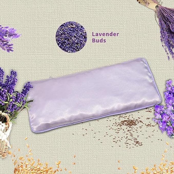 Lavender Eye Pillow, Hot or Cold Weighted Satin Eye Mask, Microwaveable Moist Heat Eye Compress, Washable, Perfect for Sleeping, Yoga, Migraine Relief, Pack of 2 (Lavender)
