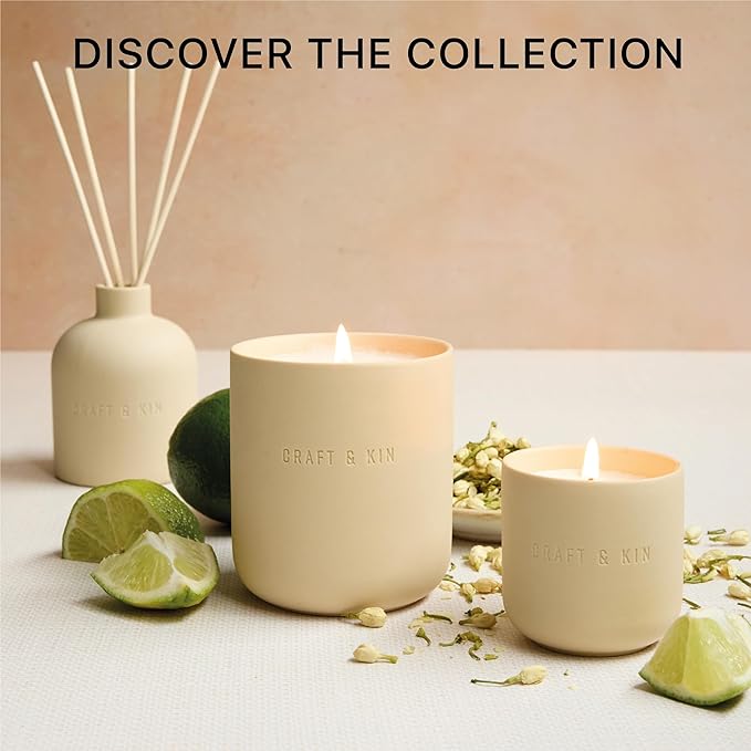 Craft & Kin Scented Candles | Soy Blend with Cotton Wick | Long-Lasting Holiday Candle, 40-Hour Burn | Ceramic Jar, Perfect & Winter Candles Home Scent (10 oz, Neroli & Jasmine)