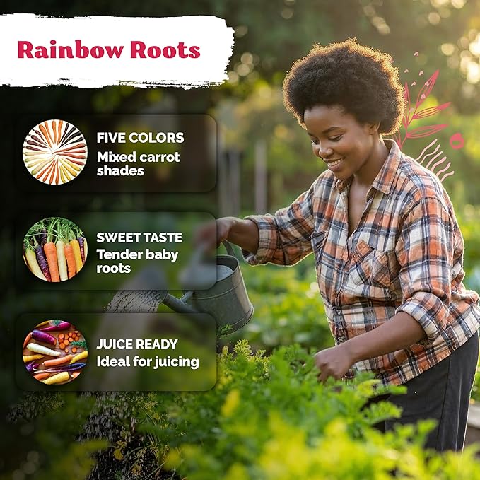 KVITER 1,000 Rainbow Carrot Seeds (Daucus Carota) - Baby Carrots Mix, Sweet & Tender Taste - Heirloom & Organic Carrots Seeds for Planting in Vegetable Garden, Raised Beds & Containers