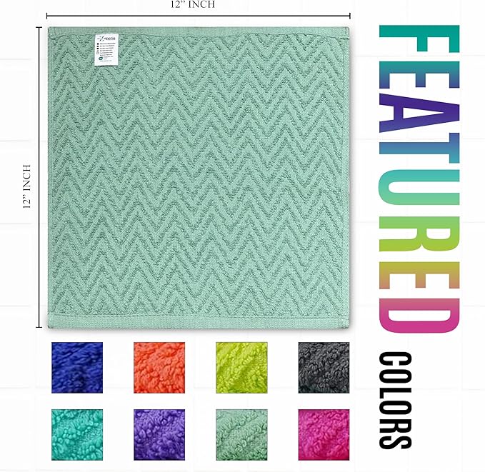 ZUPERIA Zigzag Multicolor Wash Cloths -16 Pack -12" x 12"- Highly Absorbent Soft Washcloths for Face, Gym Towels, Hotel Spa Quality, Reusable & Multipurpose Wash Cloth Towels