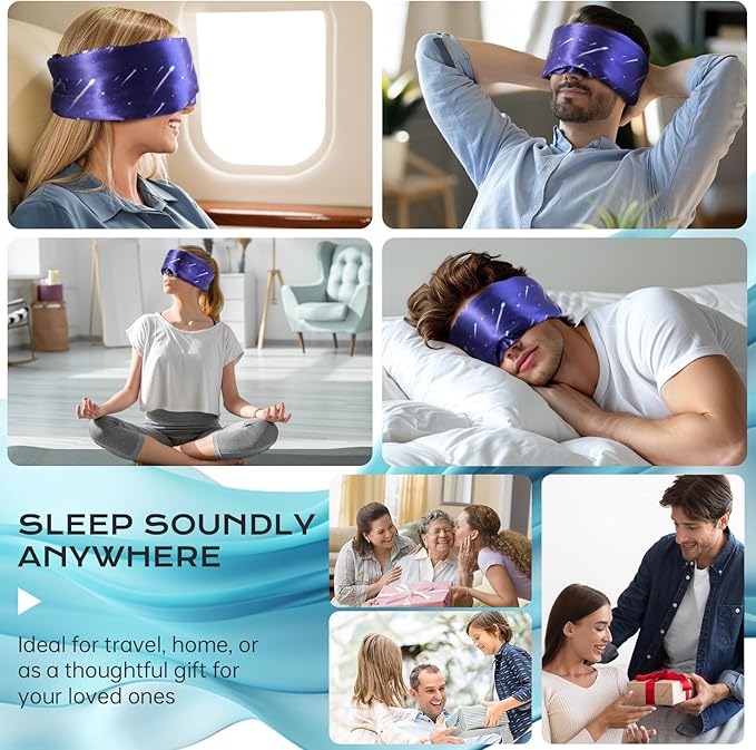 MUSICOZY Silk Sleep Mask for Women Men, Ultra-Soft Mulberry Silk Eye Mask with Adjustable Velcro Strap, Breathable Sleep Mask for Total Darkness, Perfect for Travel, Naps & Nighttime Rest