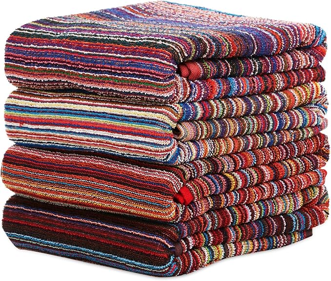BolBom*S Bath Towel Set 4 Pack,30 x 60 Inches Large 100% Cotton Stripe Bath Towel Soft,Absorbent and Quick Dry Towels for Bathroom, Pool, Beach, Swim and Yoga, Bathroom Towels for Daily Use