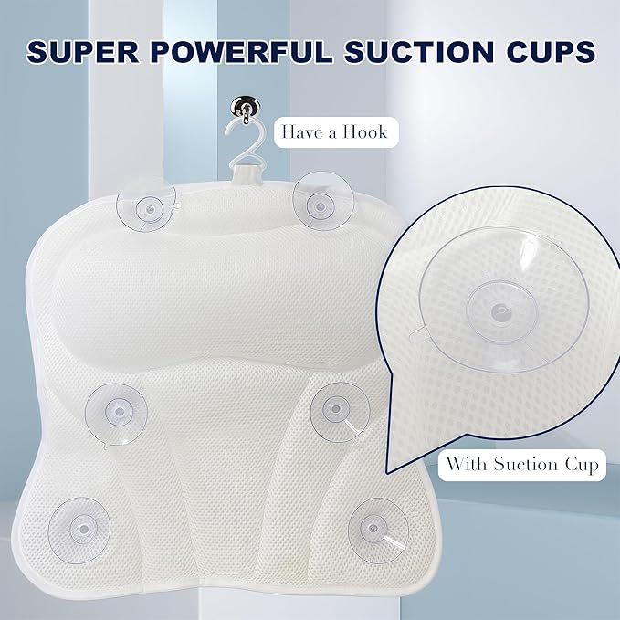 Luxury Bath Tub Pillows for Head and Neck, 4D Breathable Air Mesh Bath Pillow with Non-Slip Suction Cups, Ergonomic Back Support Spa Gifts with Silk Eye Mask