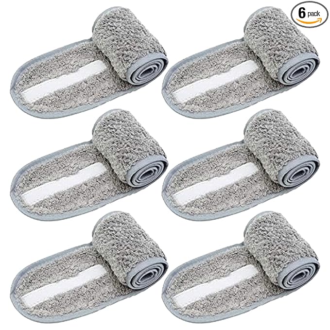 Simnice Spa Facial Headband for Washing Face,Adjustable Facial Headbands Esthetician, Terry Cloth Headband Stretch Towel with Magic Tape,Grey