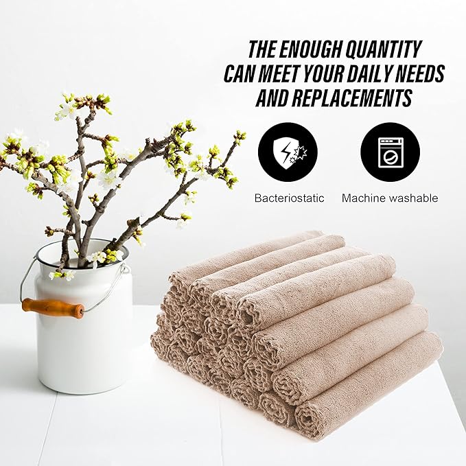 MOONQUEEN Ultra Soft Premium Washcloths Set - 12 x 12 inches - 72 Pack - Quick Drying - Highly Absorbent Coral Velvet Bathroom Wash Clothes (Brown)