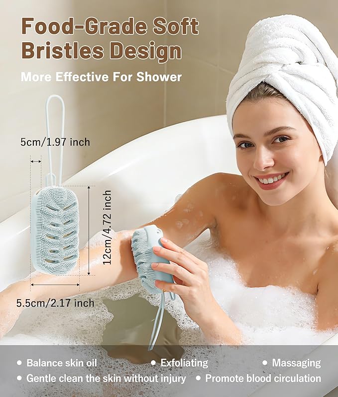 3 Pack Silicone Body Scrubber Set Include Silicone Bath Sponge Brush + Body Scrubber Pad + Gentle Exfoliating Glove, Quick-Dry & Hygienic, Long-Lasting and Easy to Clean, Ideal for Women, Men