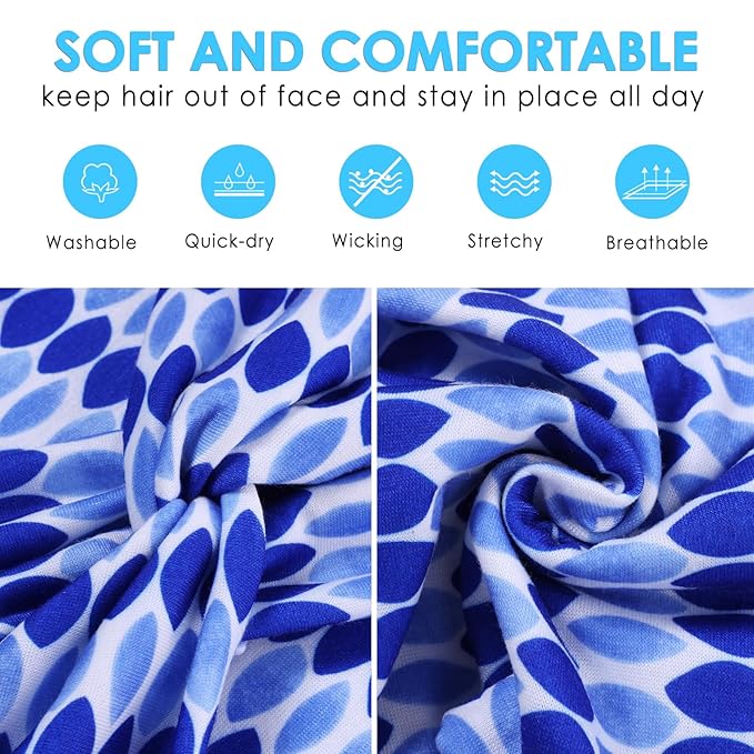 HAUHC Extra Wide Headbands for Women, 7'' Large Cotton Like Turban Knotted Bandana Head Bands for Women Non Slip, Boho Headbands for Women's Hair (6PCS Print 1, average size)
