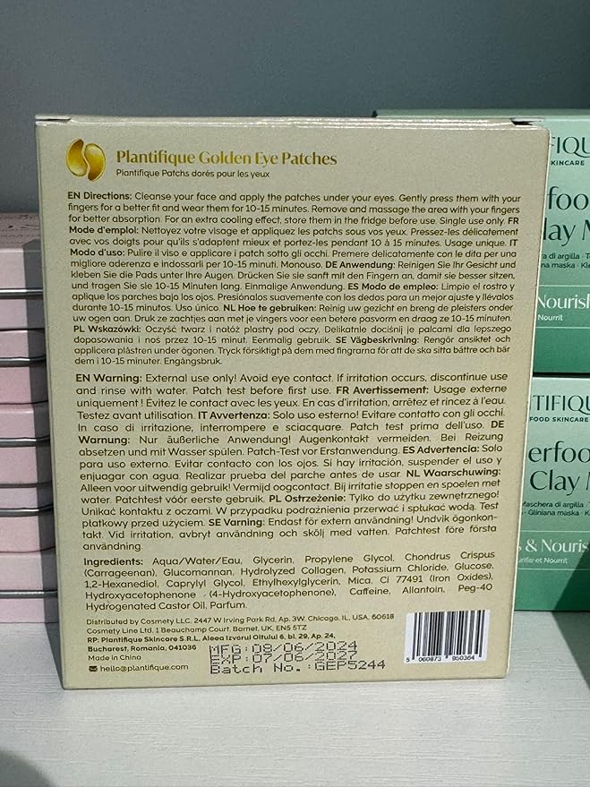 PLANTIFIQUE 24K Gold Under Eye Patches 5 Pairs - Dermatologist Tested - Hydrating Eye Masks Skincare with Collagen, Hyaluronic Acid for Dark Circles & Puffiness