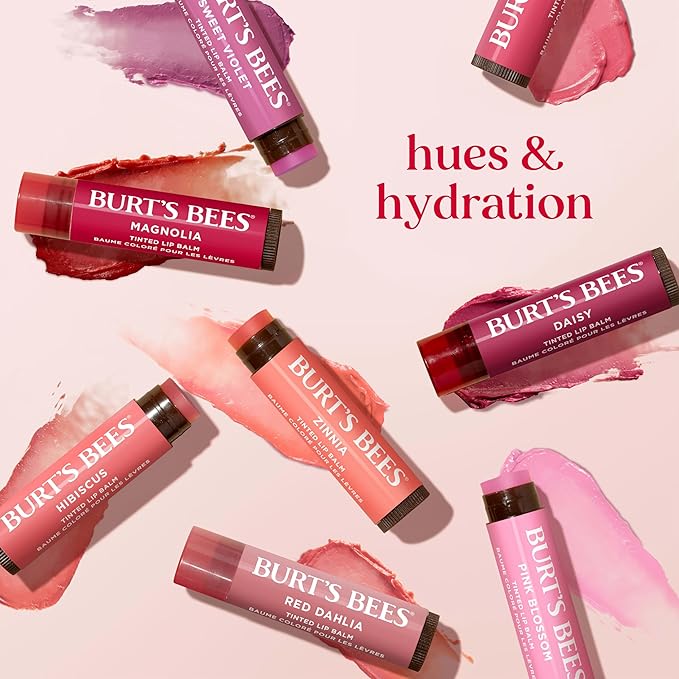 Burt’s Bees Tinted Lip Balm, Mothers Day Gifts, Value Pack Includes 3 Lip Balms: Red Dahlia, Daisy and Rose; 8 Hour Moisture; Nourishing Shea Butter; 100% Natural Origin; 3 Tubes