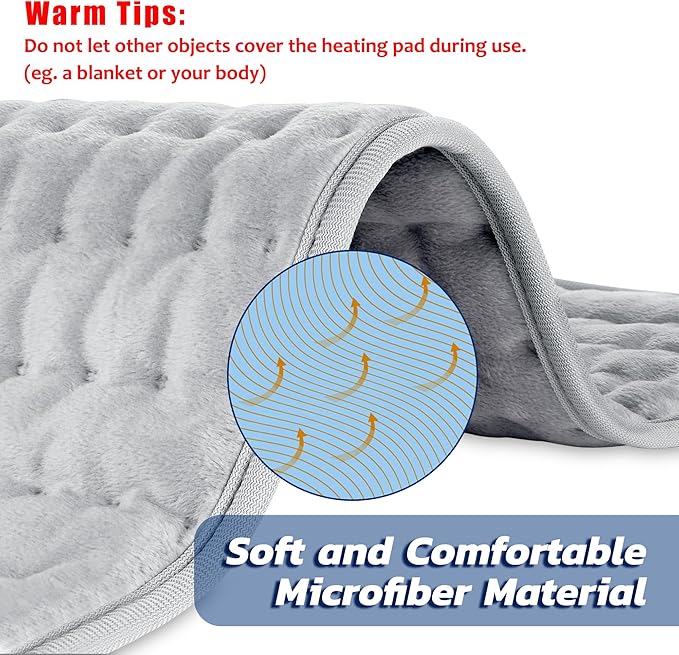 40"X20" Electric Heating pad with 6 Heat Settings, Auto Shut Off, Silver Gray Dry Electric Heating for Back Neck Knee Arms Legs Shoulder Heat Pads for Christmas Birthday Father's Day Mother's Day