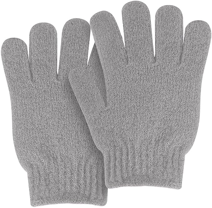 MOLOPPO 2 PCS Exfoliating Glove, Scrub Gloves Exfoliating, loofah, Body Exfoliator, Bath Gloves（Grey）