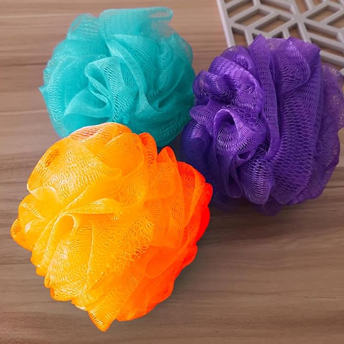 Mesh Loofah Sponges, 8-Pack Small Loofahs for Kids Colorful Sponges Mesh Pouf Resuable Shower Sponges Loofah Bath Ball Back (8 Pack)