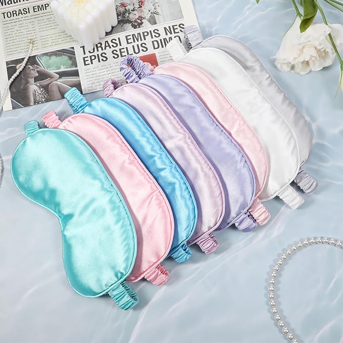 16 Pcs Satin Silk Eye Mask Blackout Sleeping Blindfolds Bulk Smooth Sleep Mask with Adjustable Strap Color Assorted Soft Eye Covers for Women Men Travel Nap Meditation Party Gifts Favors