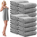 SmoothNovelty 16 Pack Microfiber Bath Towels Bulk 27'' x 60'' Oversized Beach Towel Highly Absorbent Extra Large Soft Drying for Shower Pool Salon Sauna Bathroom Gym Party (Simple,Light Grey)