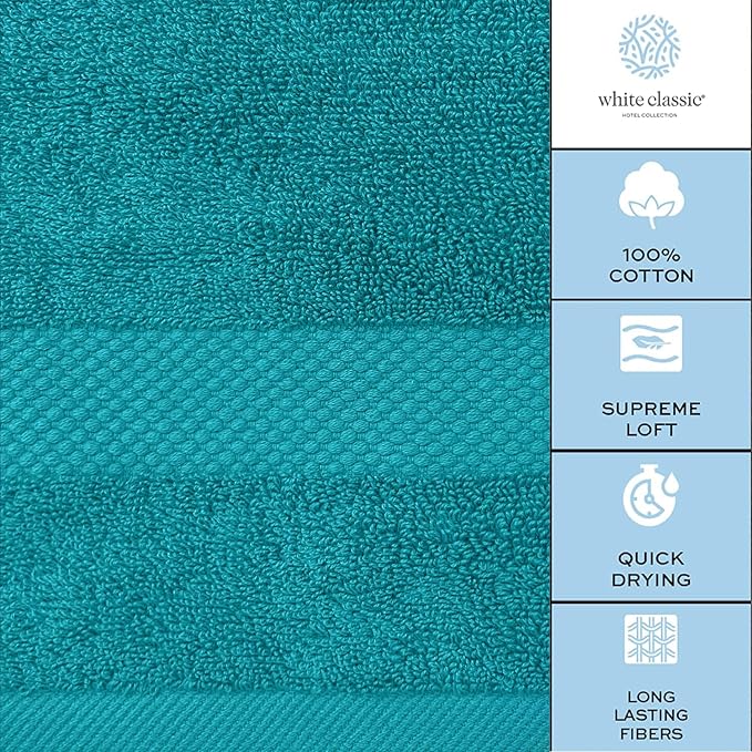 White Classic Luxury Bath Towels Large - Cotton Hotel spa Bathroom Towel |30x56 | 4 Pack | Aqua