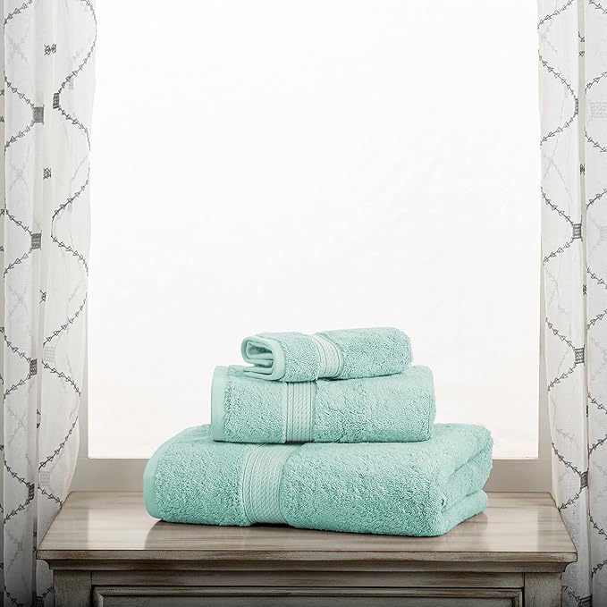 SUPERIOR Egyptian Cotton Pile 3 Piece Towel Set, Includes 1 Bath, 1 Hand, 1 Face Towel/Washcloth, Ultra Soft Luxury Towels, Thick Plush Essentials, Guest Bath, Spa, Hotel Bathroom, Sea Foam