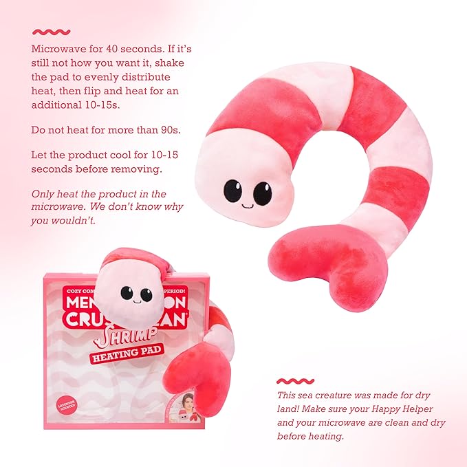 Happy Helper Menstruation Crustacean Shrimp by Relatable, Microwavable Heating Pad For Period Cramps, Cuddly Plushies, Great Gift Ideas for Loved Ones of All Ages, 1 Lavender Scented Heating Pad