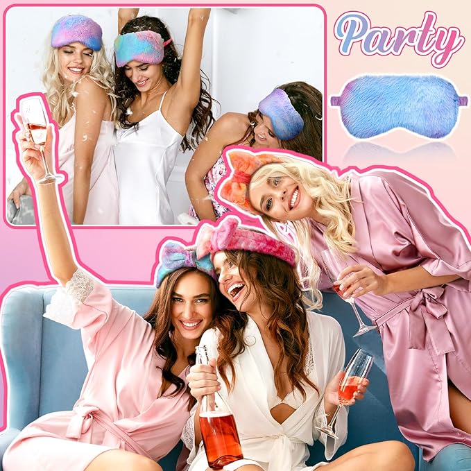 Xuhal 24 Pcs Spa Sleepover Party Favors Supplies Plush Headband and Eye Mask for Women Soft Makeup Washing Face Sleep Hair Bands for Girl Gift Birthday Stuff(Tie Dye)