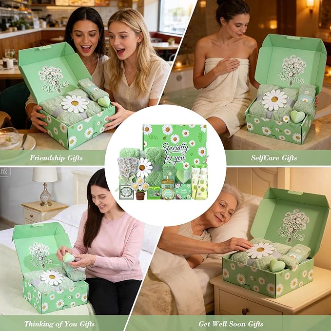 Mothers Day Gifts for Mom, Self Care Get Well Soon Gift Baskets for Women, Daisy Birthday Gift Box Spa Care Package Gift Set for Women,Wife,Grandma,Sister,Friend