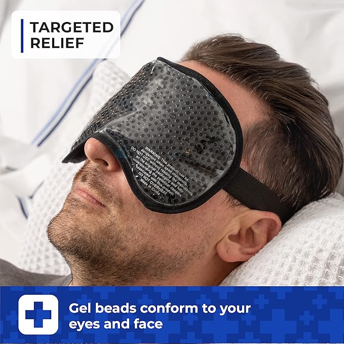 Thrive Gel Bead Eye Mask - Heated Eye Mask for Migraine Relief - Cold Compress for Puffiness & Dark Circles - Gel Ice Pack for Facial Relief - Azure, Pack of 1