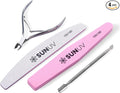 SUNUV 4PCS Cuticle Nippers, Cuticle Pusher with Nail File and Buffer Set, Professional Stainless Steel Durable Pedicure Manicure Nail Care Tools