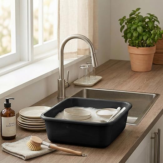 DecorRack 2 Plastic Wash Basins, Large 10 Quart Graduated Bucket, Portable Washbasin for Washing, Cleaning, Foot Bath, Dishes, Face Cleansing Bowl, Black (2 Pack)