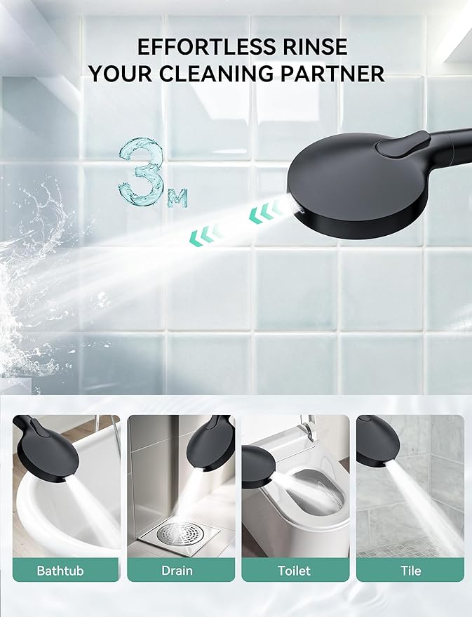 Magichome Shower Head with Handheld, High Pressure 10-Spd Detachable Chrome Showerhead with Stainless Hose,- Remove Chlorine, Black
