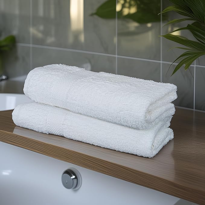 Commercial Bulk Pack of 12 Small Bath Towels – 100% Cotton Terry 24" x 46" – Ideal for Hotels, Salons, Gyms, Spas & Institutional Use – White