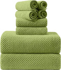 8-Piece Bath Towel Set, 2 Extra Large Bath Towel Sheets, 2 Hand Towels and 4 Washcloths - Highly Absorbent Quick Dry Microfiber,Ultra Soft Towel Set for Bathroom, Waffle Weave, Pack of 8 (Olive)