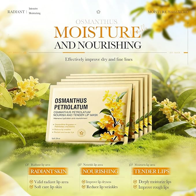 AKARY 10Pcs Osmanthus Nourish & Tender Lip Mask, Reduce Lip Wrinkles, Radiant & Tender, Reducing Chapped, Smoothing Fine Lines Lips Patches, Travel Size Toiletries, Birthday Gifts for Women,Vegan (10)