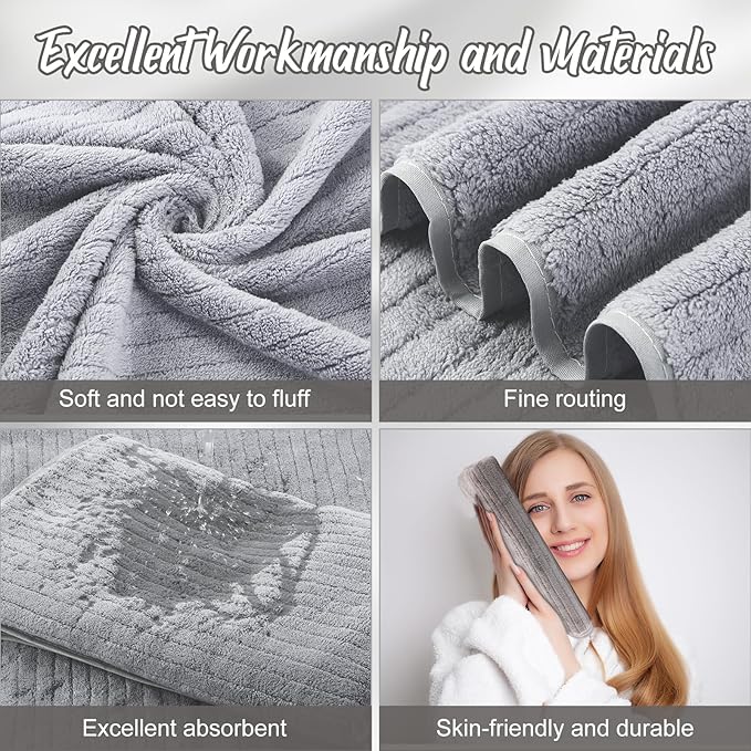 SmoothNovelty 16 Pack Microfiber Bath Towels Bulk 27'' x 60'' Oversized Size Bath Towel Highly Absorbent Extra Large Soft Drying for Beach Shower Summer Salon Sport Gym Party (Stripe,Grey)
